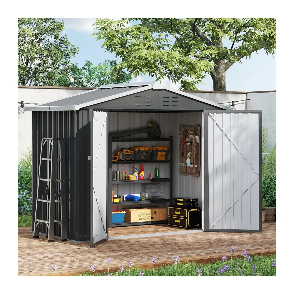 Amopatio Abri de Jardin Metal, Cabane de Jardin Exterieur, 196 x 119 x 185cm, Armoire