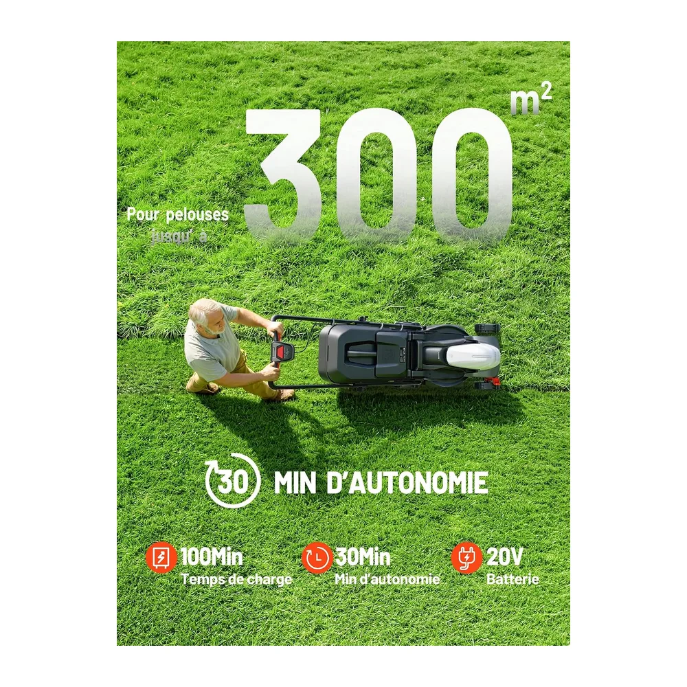 Litheli Tondeuse à Gazon sans Fil 20V, 33 cm, Batterie 5,0Ah Incluse, Moteur Brushless