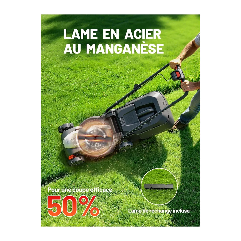 Litheli Tondeuse à Gazon sans Fil 20V, 33 cm, Batterie 5,0Ah Incluse, Moteur Brushless