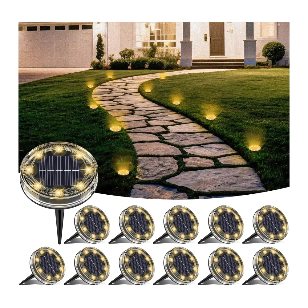 LOTMOS Lot de 12 Lampe Solaire Au Sol, 8 LED Lumiere Solaire Exterieur Jardin IP68