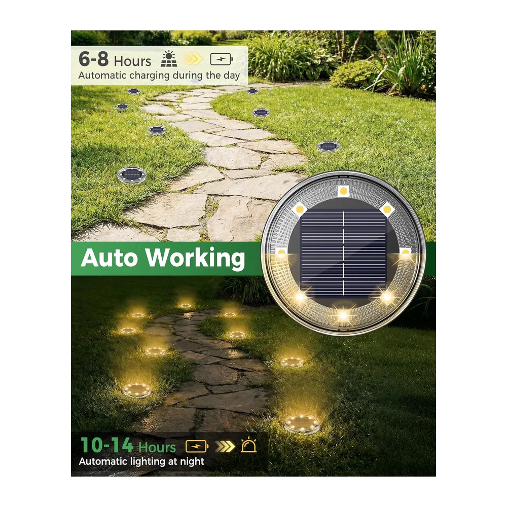 LOTMOS Lot de 12 Lampe Solaire Au Sol, 8 LED Lumiere Solaire Exterieur Jardin IP68
