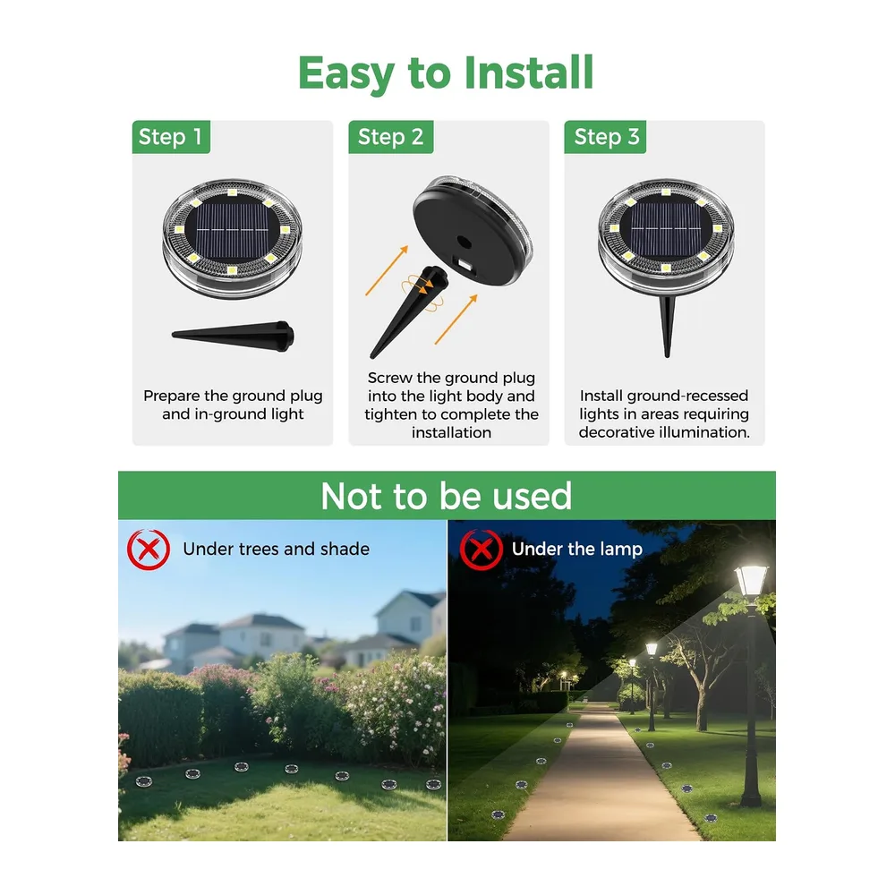 LOTMOS Lot de 12 Lampe Solaire Au Sol, 8 LED Lumiere Solaire Exterieur Jardin IP68