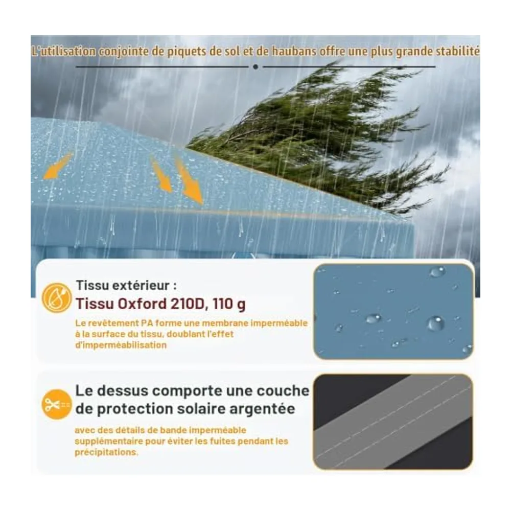 JUMMICO Tonnelle Pliante 3x6m Imperméable Hauteur Réglable - Bleu