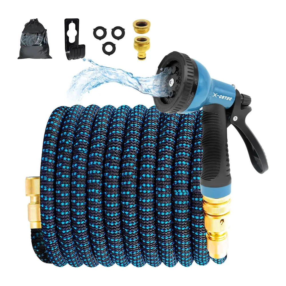 Tuyau d'Arrosage Extensible 30m/100ft, Tuyau Rétractable avec Adaptateur 1/2" et 3/4", 10
