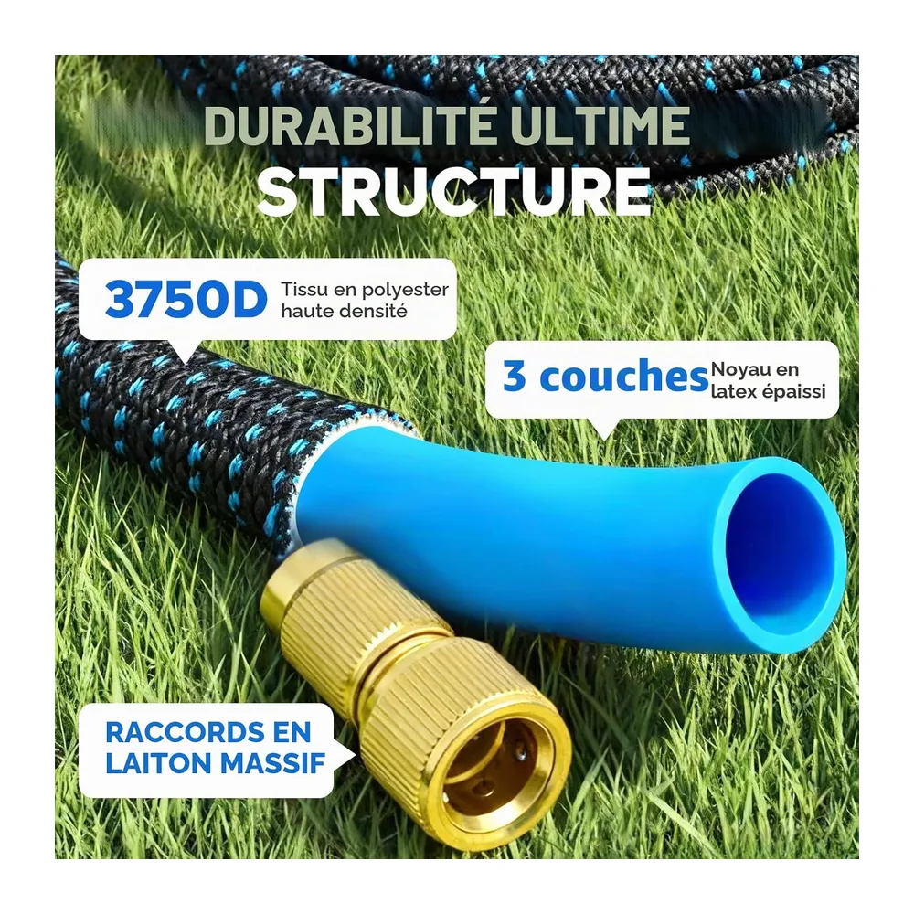 Tuyau d'Arrosage Extensible 30m/100ft, Tuyau Rétractable avec Adaptateur 1/2" et 3/4", 10