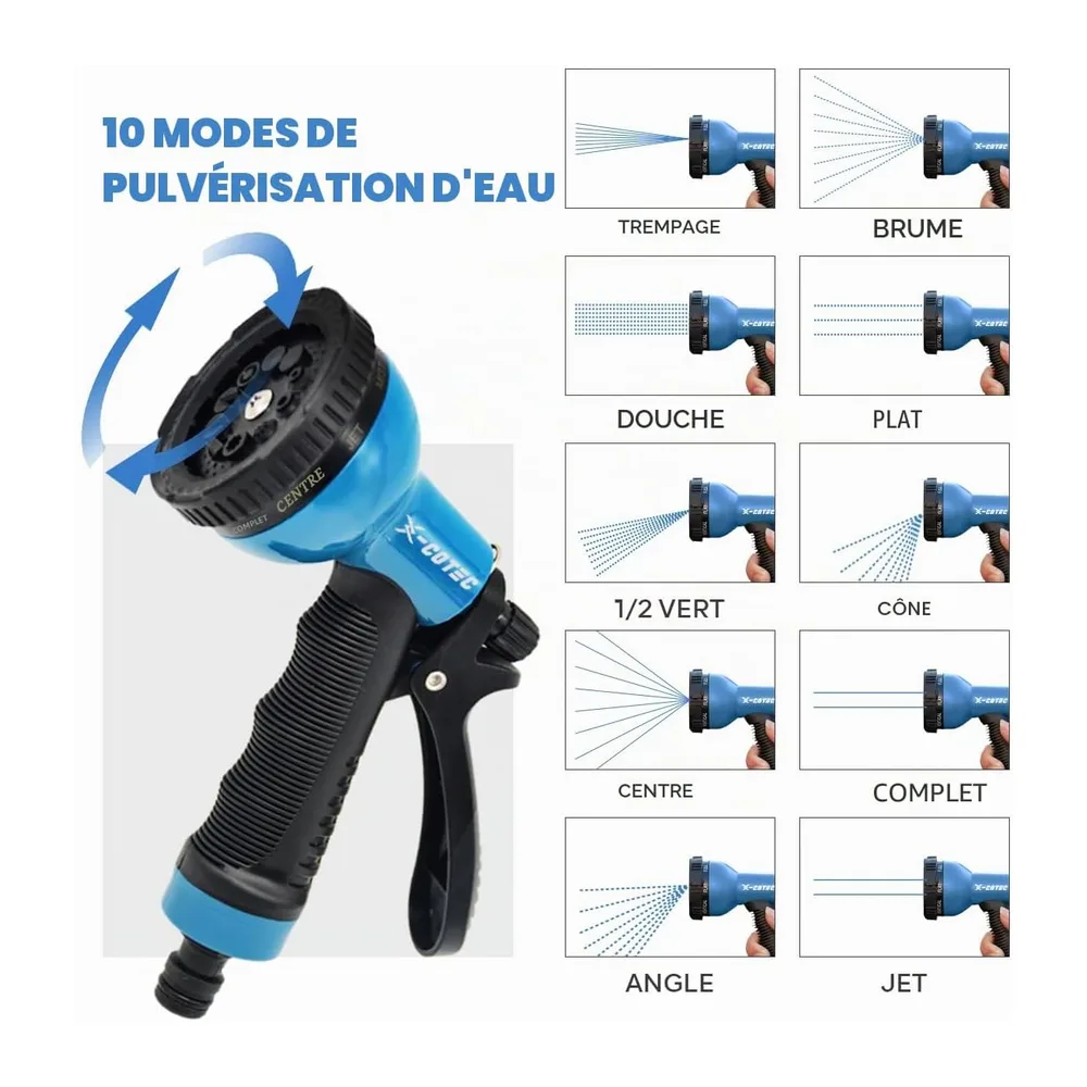 Tuyau d'Arrosage Extensible 30m/100ft, Tuyau Rétractable avec Adaptateur 1/2" et 3/4", 10