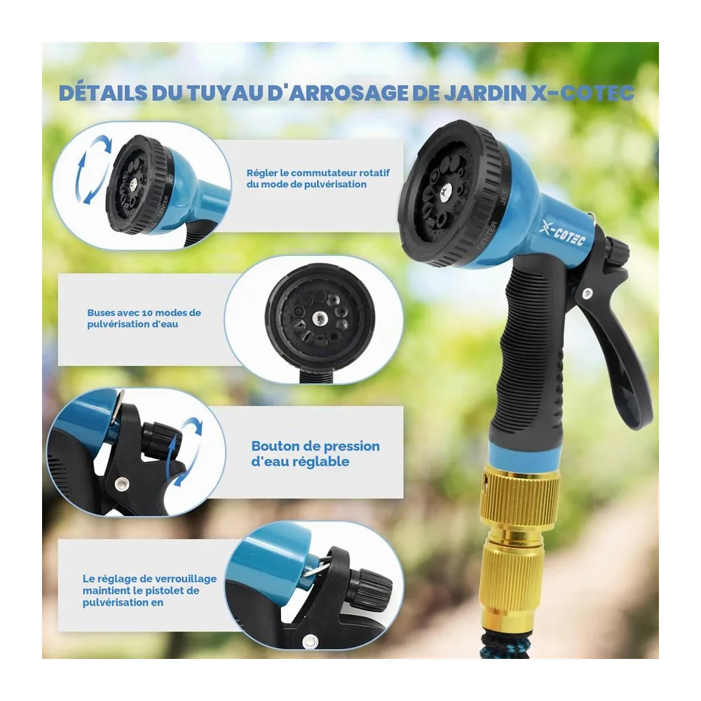 Tuyau d'Arrosage Extensible 30m/100ft, Tuyau Rétractable avec Adaptateur 1/2" et 3/4", 10