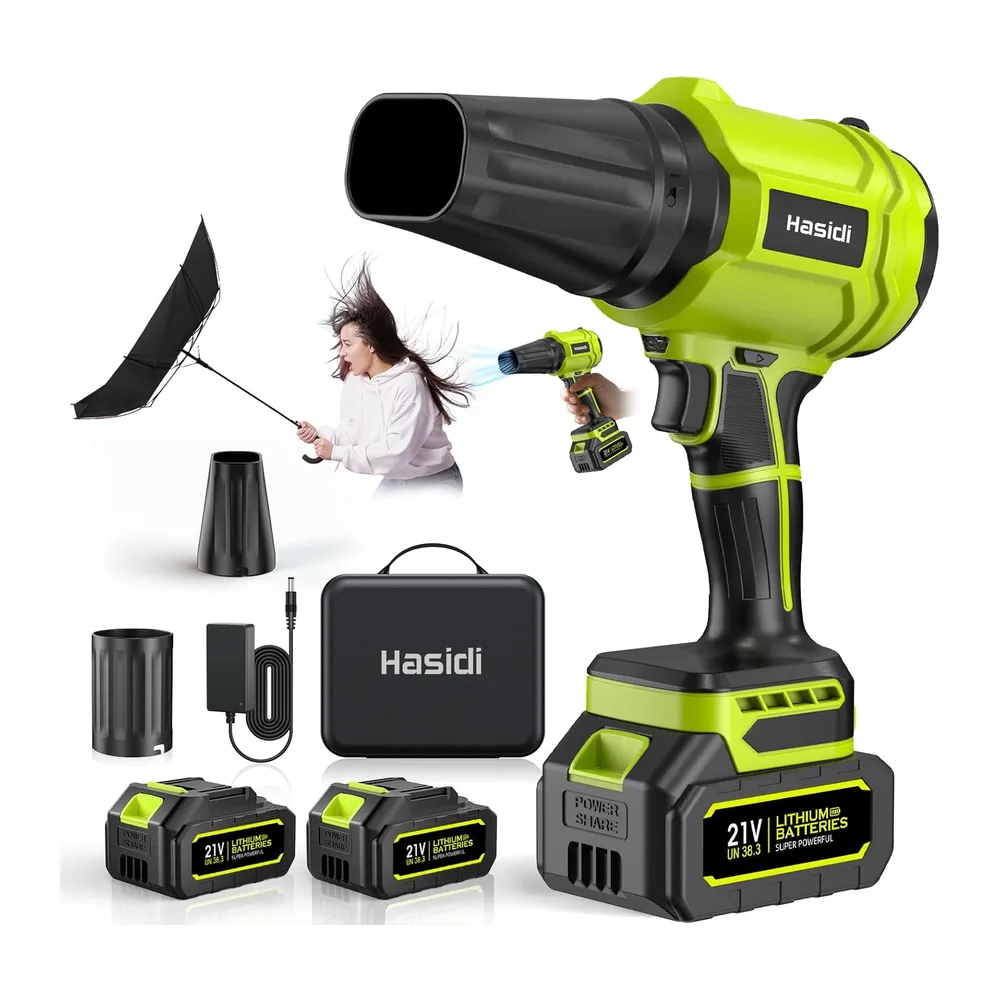 Souffleur de Feuilles sans Fil, 900 000 TR/Min, 2 Batteries, Chargeur et 2 Buses