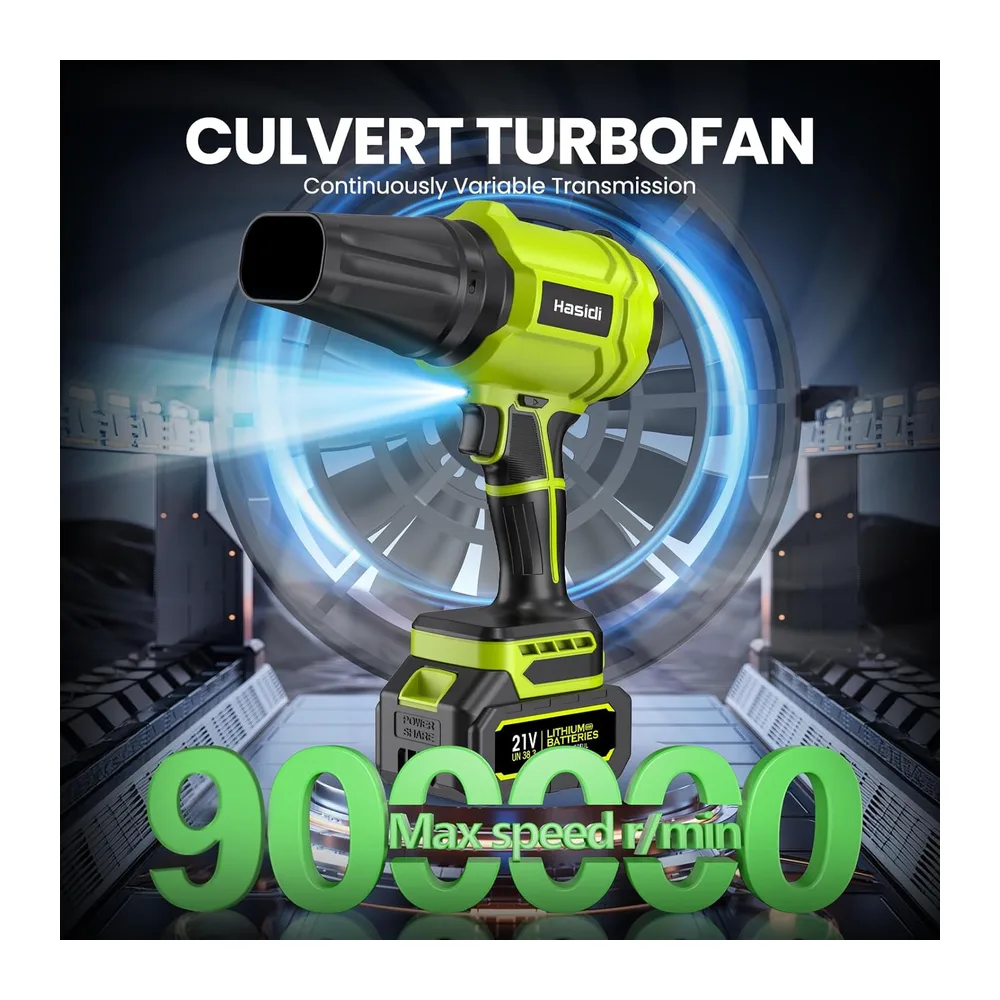 Souffleur de Feuilles sans Fil, 900 000 TR/Min, 2 Batteries, Chargeur et 2 Buses