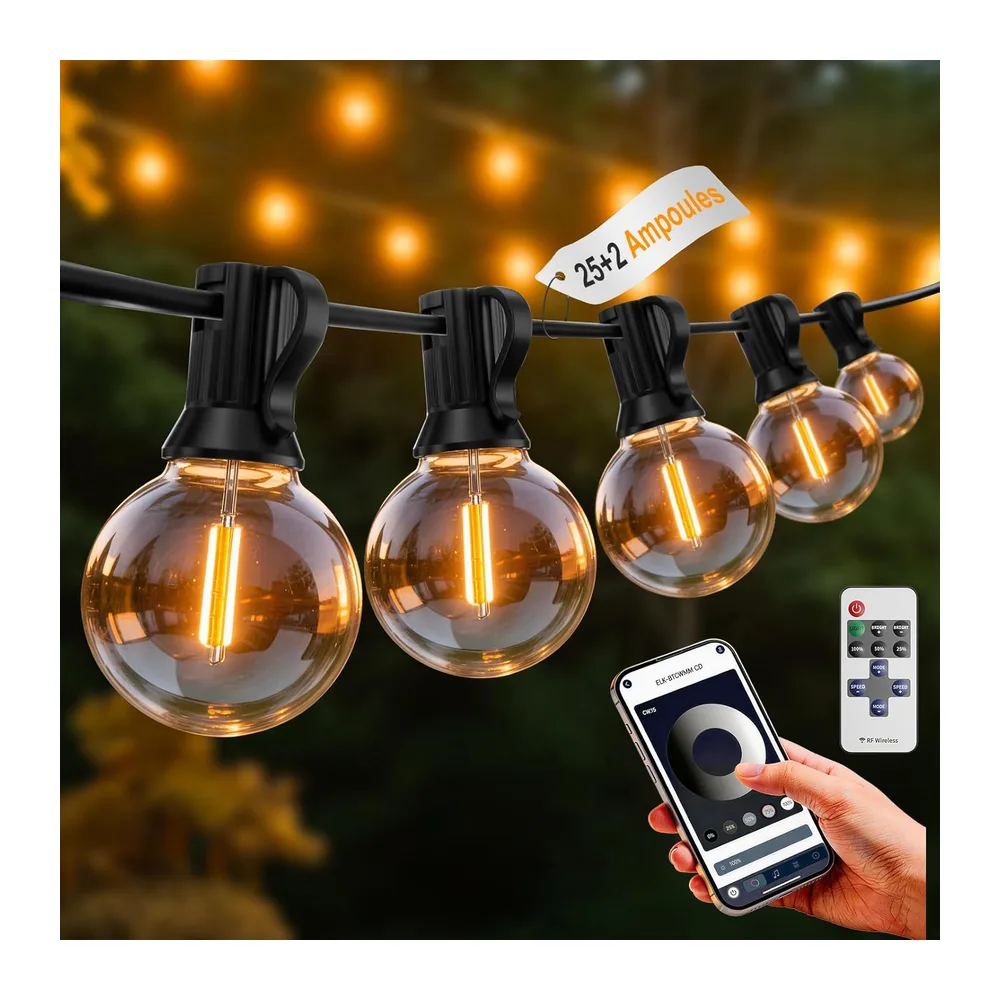 Brilvibera G40 Guirlande Lumineuse Exterieure 23.5M，Télécommande & App