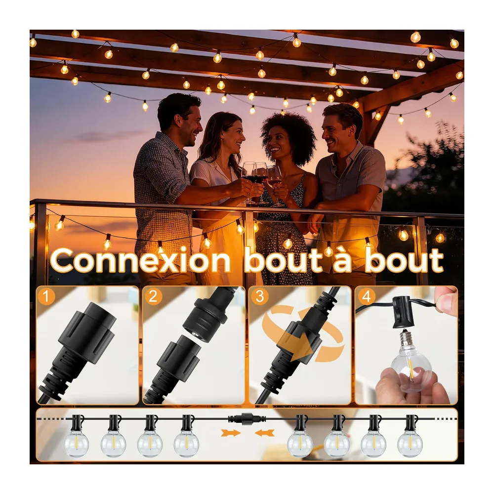 HeiPard Guirlande Lumineuse Exterieure 10M, 15+1 G40 Ampoules