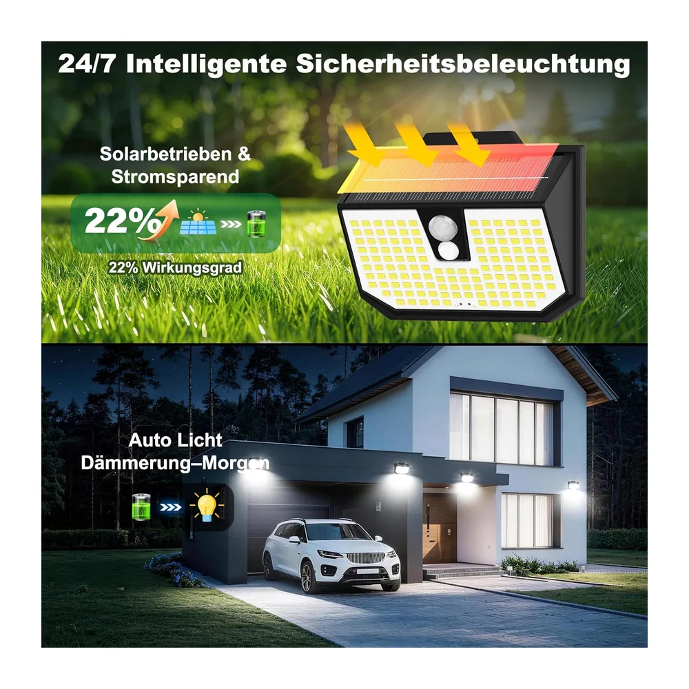 Lampe Solaire Exterieur avec Detecteur 3 Modes IP65,Lot de 3