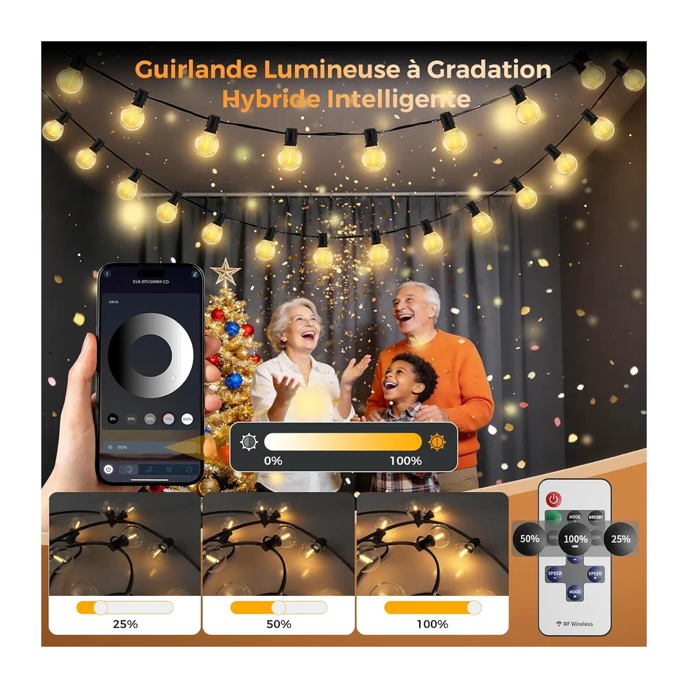 Guirlande Lumineuse Exterieure 33,3M - G40 LED avec App & Télécommande