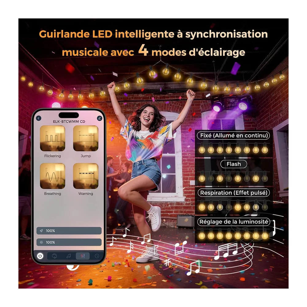 Guirlande Lumineuse Exterieure 33,3M - G40 LED avec App & Télécommande