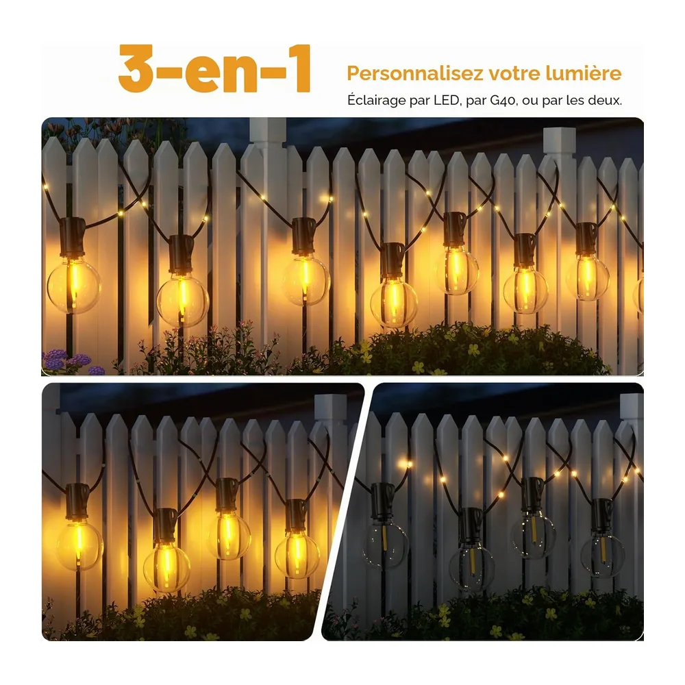 Guirlande Solaire Exterieur, 12M/39.4Ft Guirlande Lumineuse Solaire avec 14+1 G40