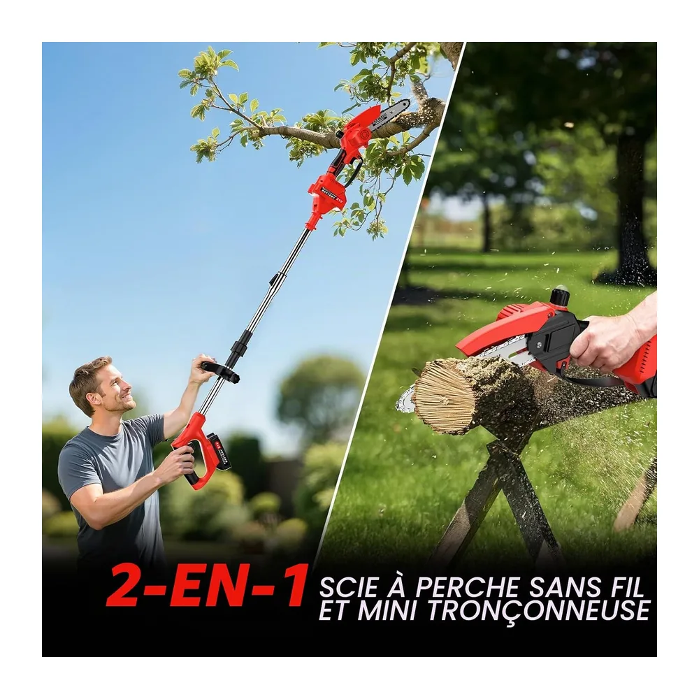 2 en 1 Élagueuse sur Perche Sans Fil, Télescopique Élagueur, 180CM Tronconneuse