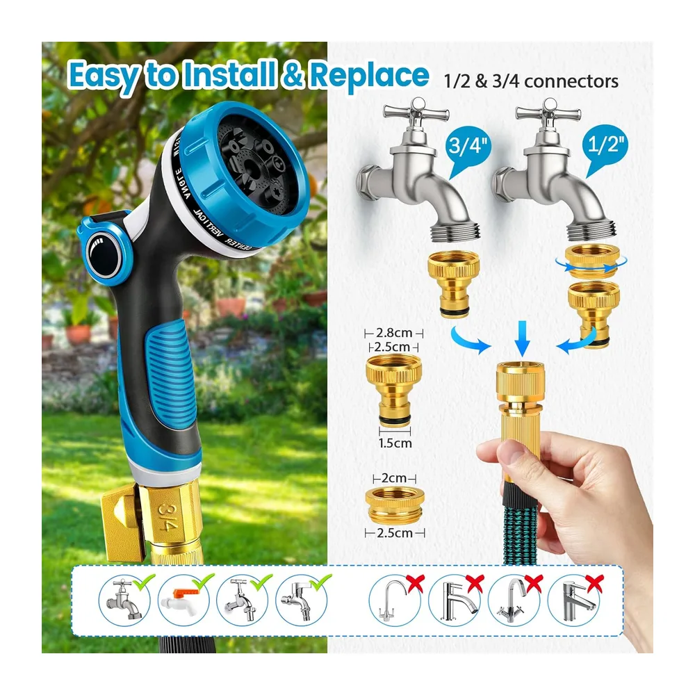 Tuyau Arrosage Extensible,Tuyau D'arrosage avec Raccord en Laiton 3/4' et 1/2',Tuyaux