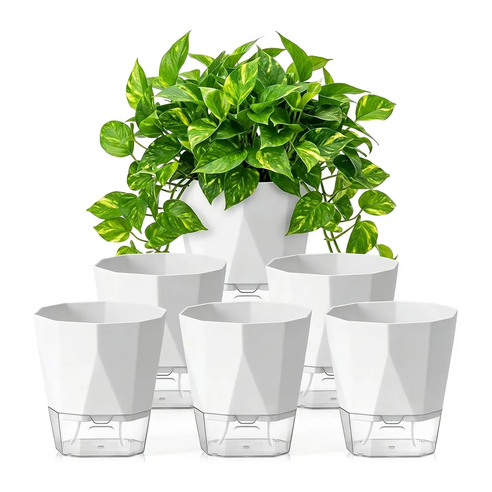 Lot de 6 pots à arrosage automatique, pot de fleurs pour intérieur & balcon