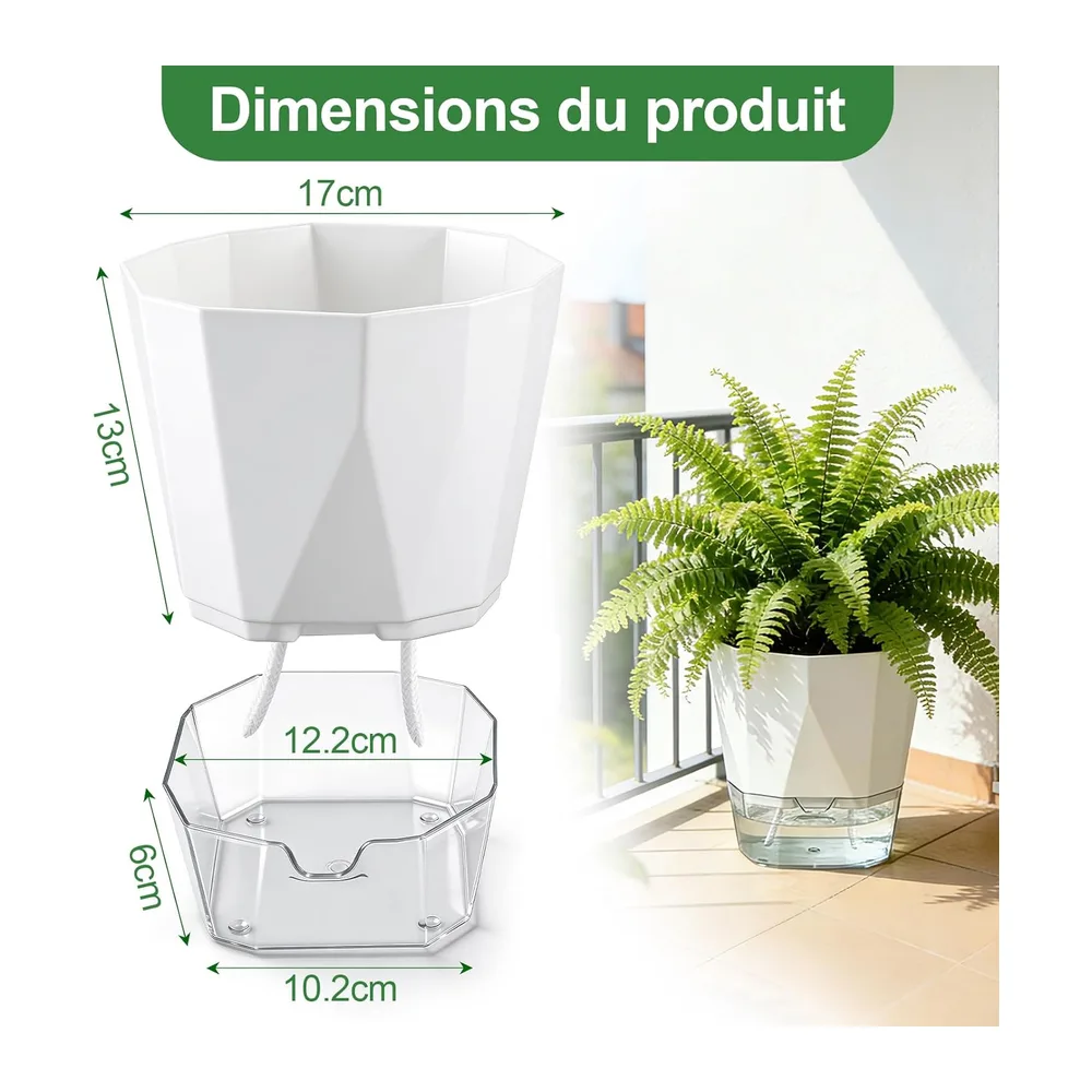 Lot de 6 pots à arrosage automatique, pot de fleurs pour intérieur & balcon