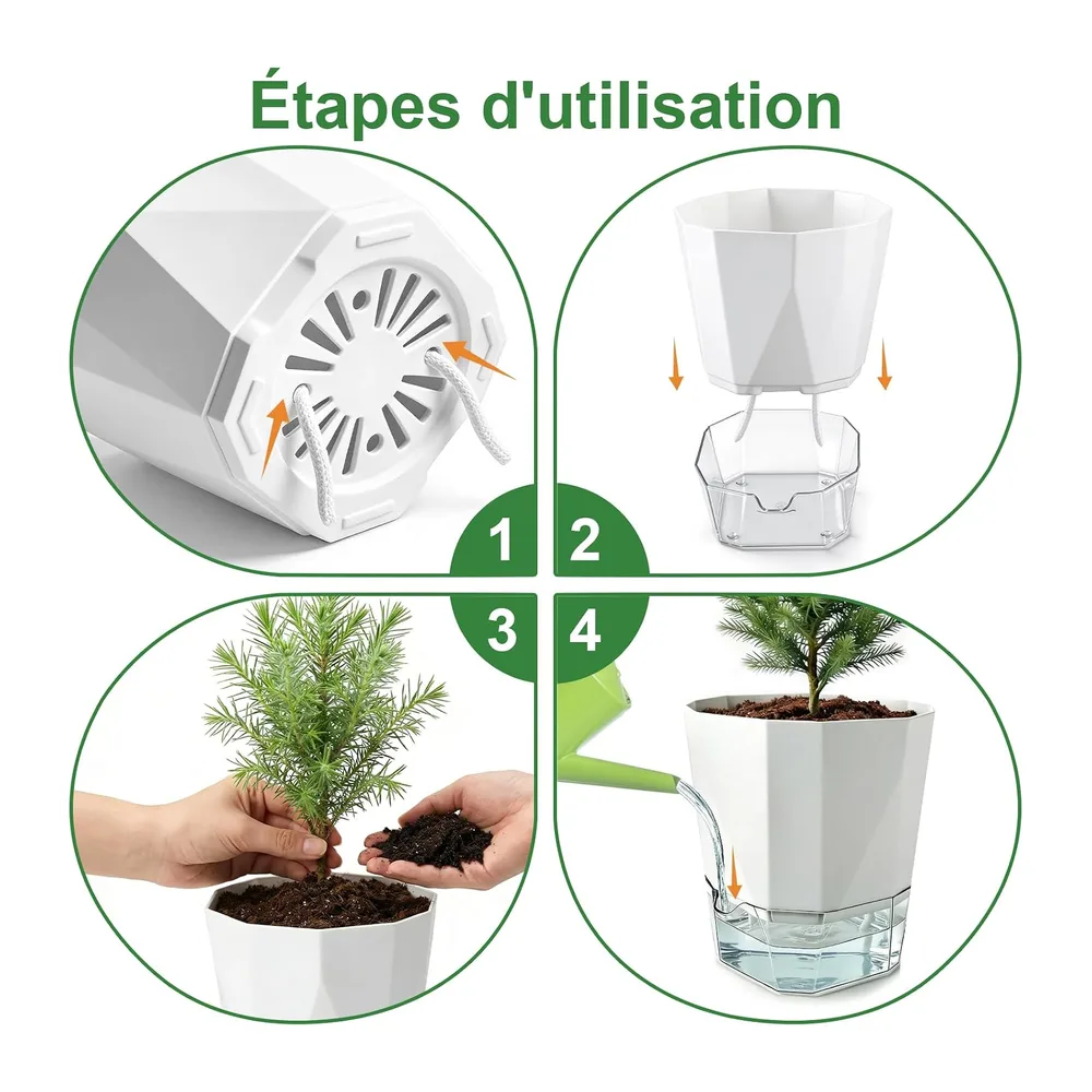 Lot de 6 pots à arrosage automatique, pot de fleurs pour intérieur & balcon