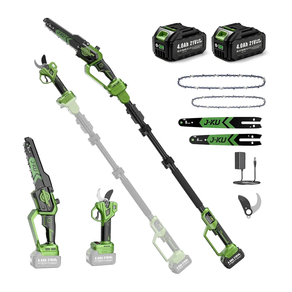 J-KU Élagueuse sur Perche 4 en 1 sans Fil avec Batterie, Mini Tronçonneuse 20 cm (8