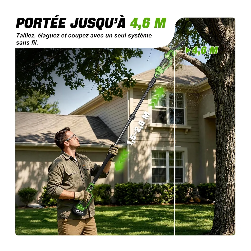 J-KU Élagueuse sur Perche 4 en 1 sans Fil avec Batterie, Mini Tronçonneuse 20 cm (8