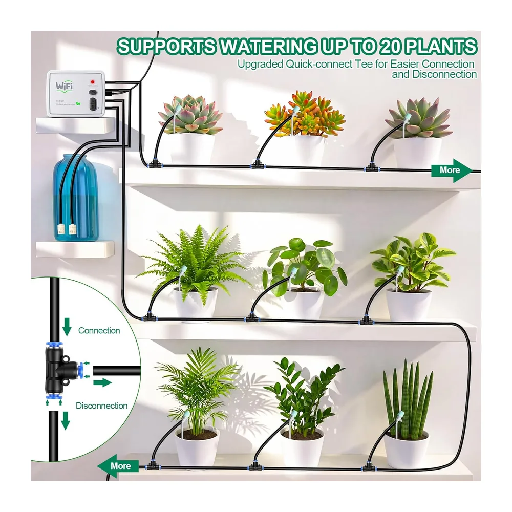 Système D'arrosage Automatique à Double Circuit Wi-Fi, pour 20 Plantes
