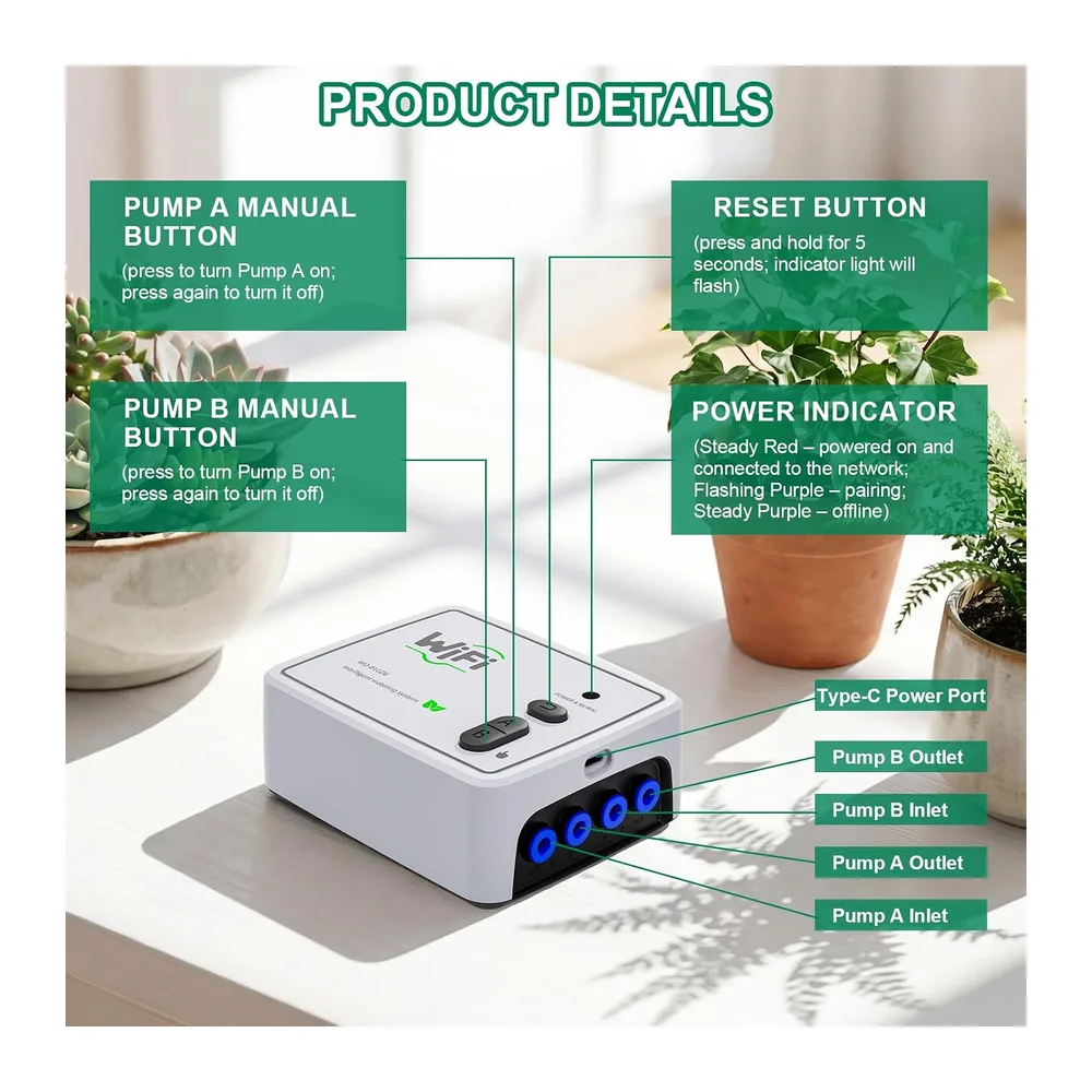 Système D'arrosage Automatique à Double Circuit Wi-Fi, pour 20 Plantes