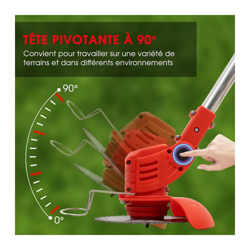 OUTIGO Debroussailleuse Electrique sans Fil, Débroussailleuse à Gazon Pliable avec 2