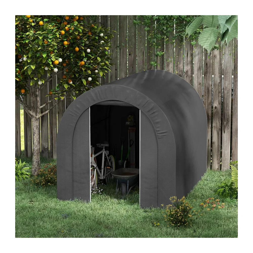 Outsunny Abri de Jardin Abri de Vélo Cadre Métal 2,4x1,8x1,9m Gris Foncé