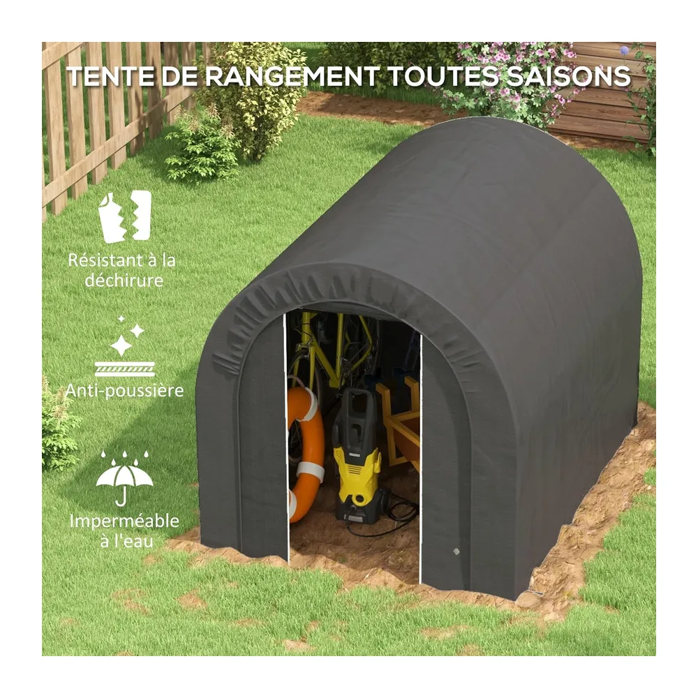Outsunny Abri de Jardin Abri de Vélo Cadre Métal 2,4x1,8x1,9m Gris Foncé