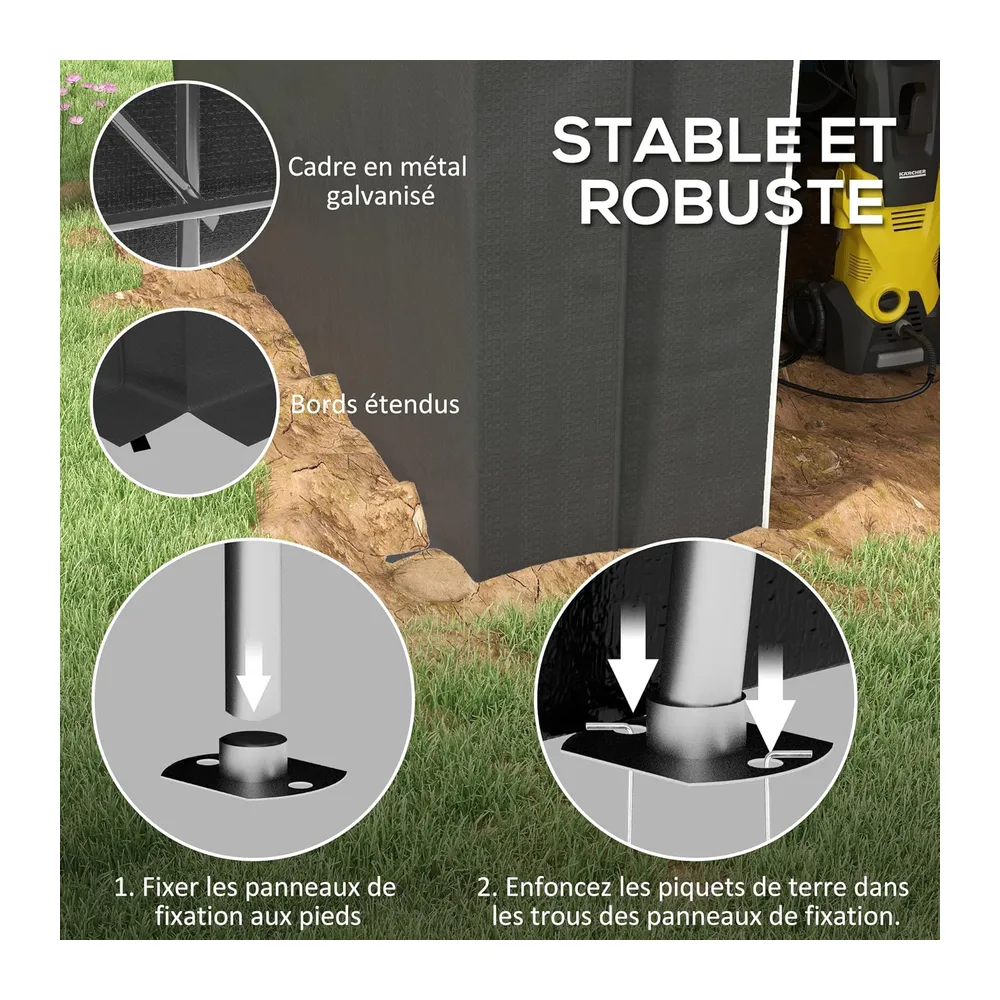 Outsunny Abri de Jardin Abri de Vélo Cadre Métal 2,4x1,8x1,9m Gris Foncé
