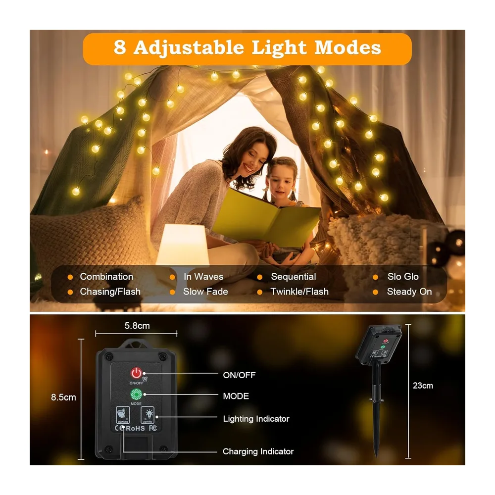 Guirlande Lumineuse Exterieure, 18M 100 LED Guirlande Solaire Exterieur