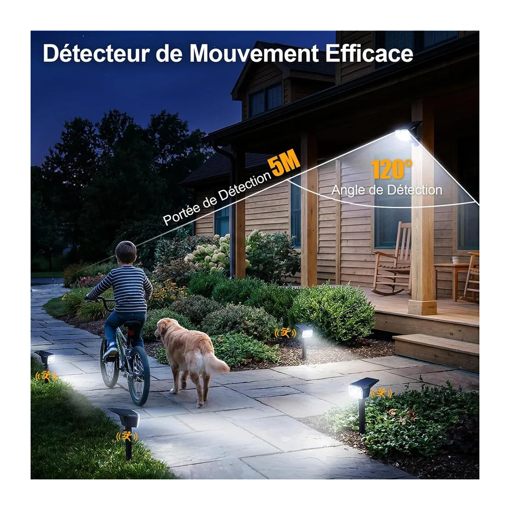 Spot Solaire Exterieur Detecteur de Mouvement, Lot de 4 Lampe Solaire Exterieur Jardin