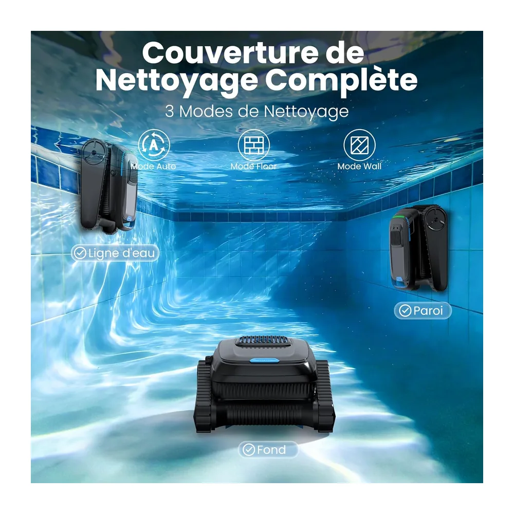 (2026 Upgrade) Robot de piscine Sol et Mur, Ligne d'eau, Aspirateur de piscine sans fil à