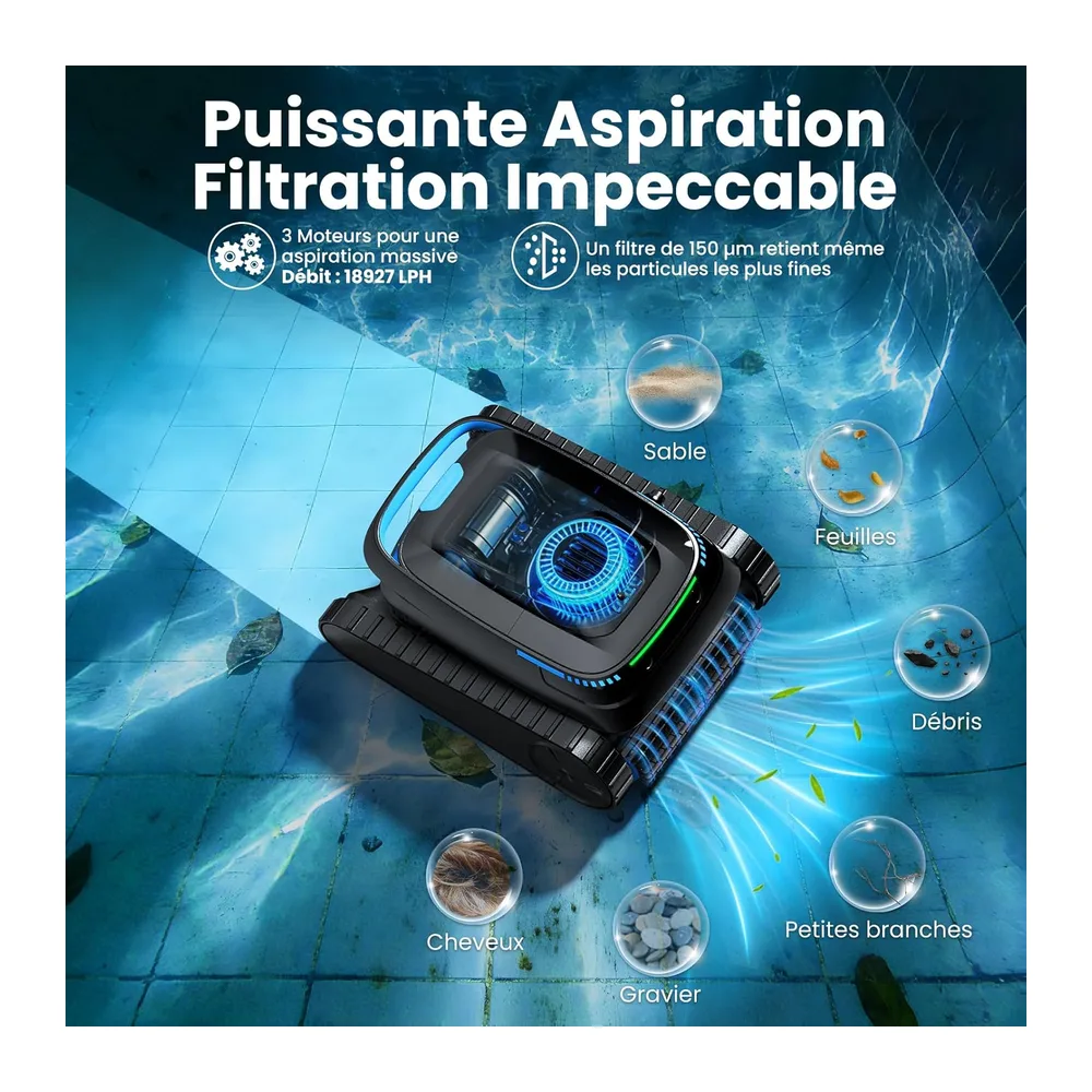 (2026 Upgrade) Robot de piscine Sol et Mur, Ligne d'eau, Aspirateur de piscine sans fil à