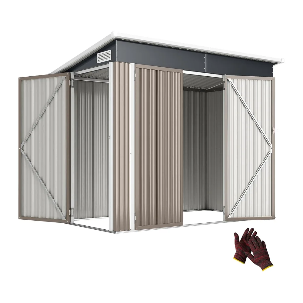 Outsunny Abri de Jardin Métal 3m² Gants Aérations 249x121x183cm Gris Clair