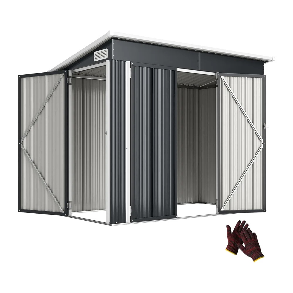 Outsunny Abri de Jardin Métal 3m² Gants Aérations 249x121x183cm Gris Foncé