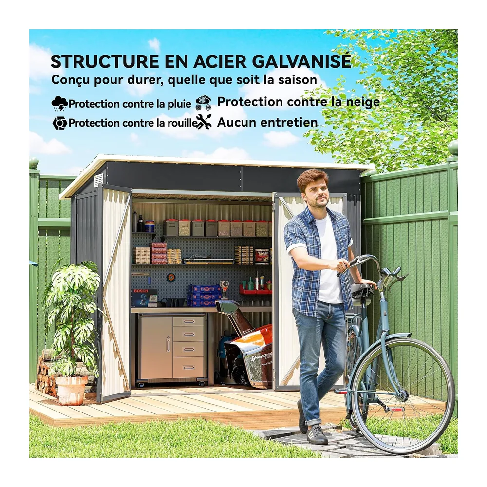 Outsunny Abri de Jardin Métal 3m² Gants Aérations 249x121x183cm Gris Foncé