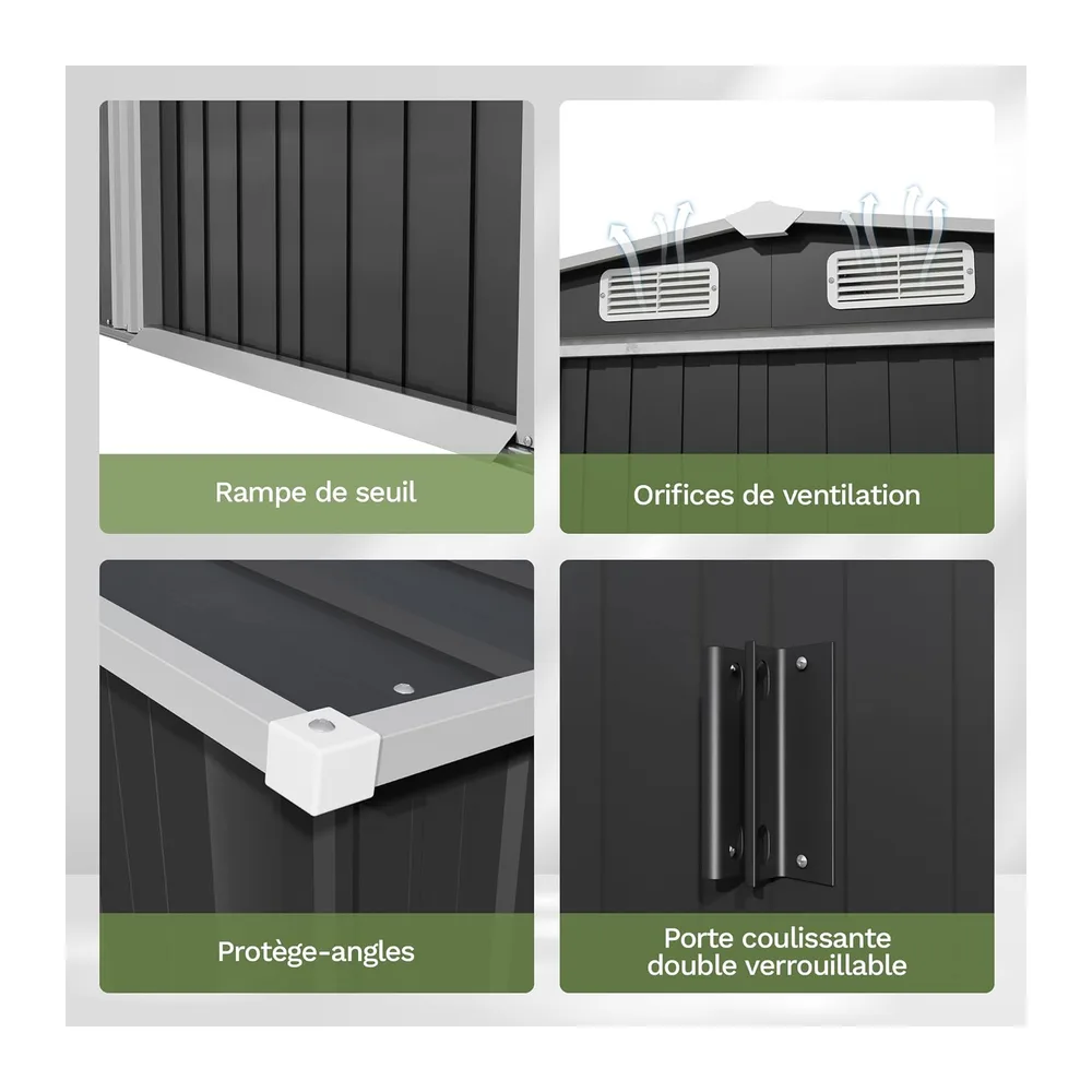 Devoko Abri de Jardin 199x234x192cm, Grand Rangement Extérieur pour Outils, Vélos et