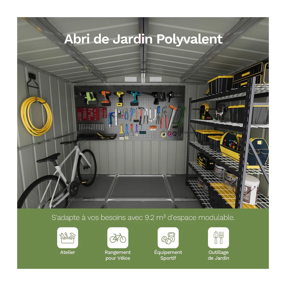 Devoko Abri de Jardin 199x234x192cm, Grand Rangement Extérieur pour Outils, Vélos et