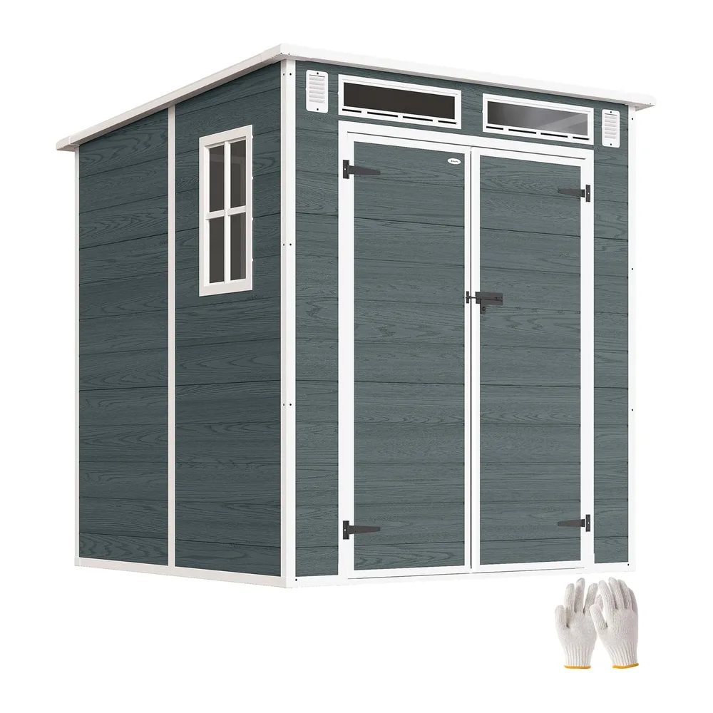 Outsunny Abri de Jardin en Résine Double Porte 3,3 m² Gris Effet Bois