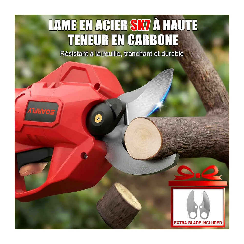 SOARFLY Sécateur Électrique Sans Fil, Coupe Jusqu'à 50 mm, Moteur Brushless 700 W, 2
