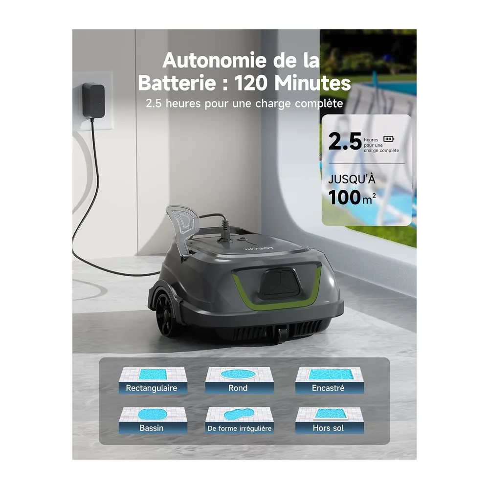 WYBOT A1p Robot Piscine Intelligent, Double Filtration, Autonomie 120 Min, Robot Piscine