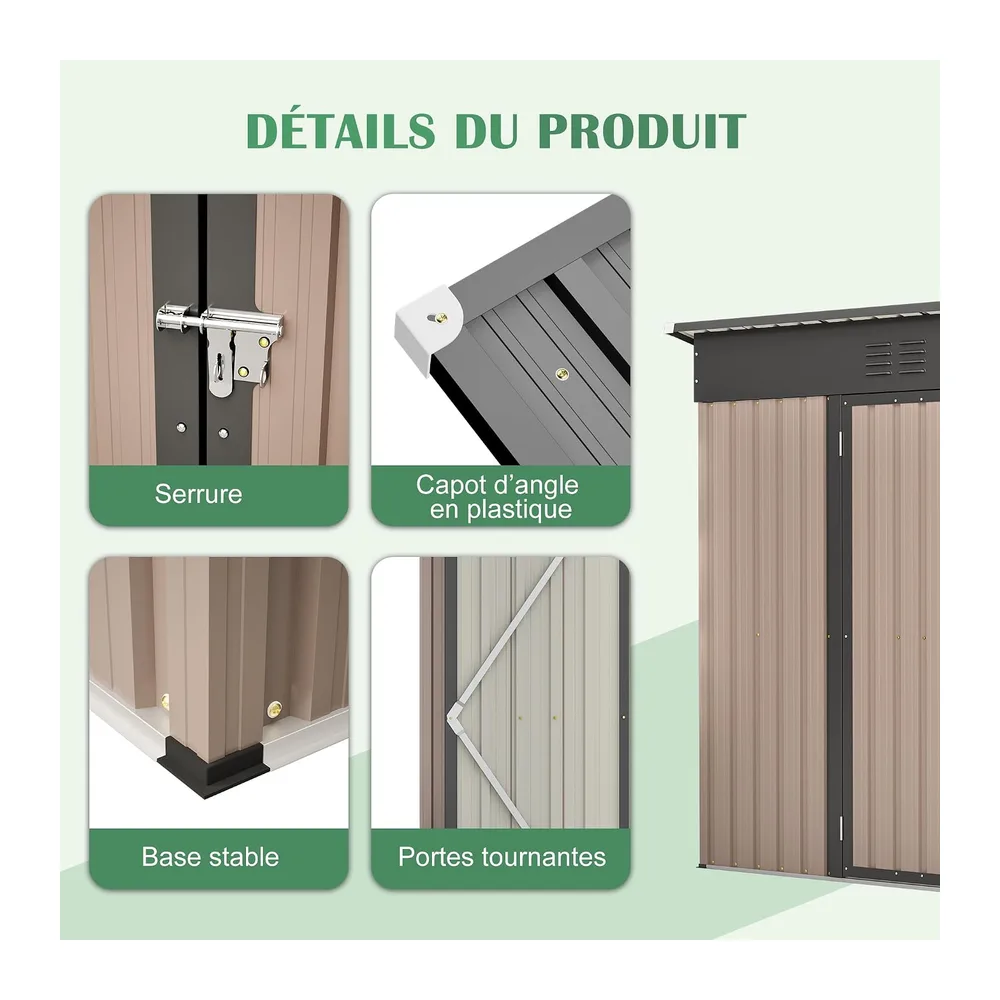Abri de jardin en métal 8x4 pieds avec cadre de fondation stable, abris de jardin