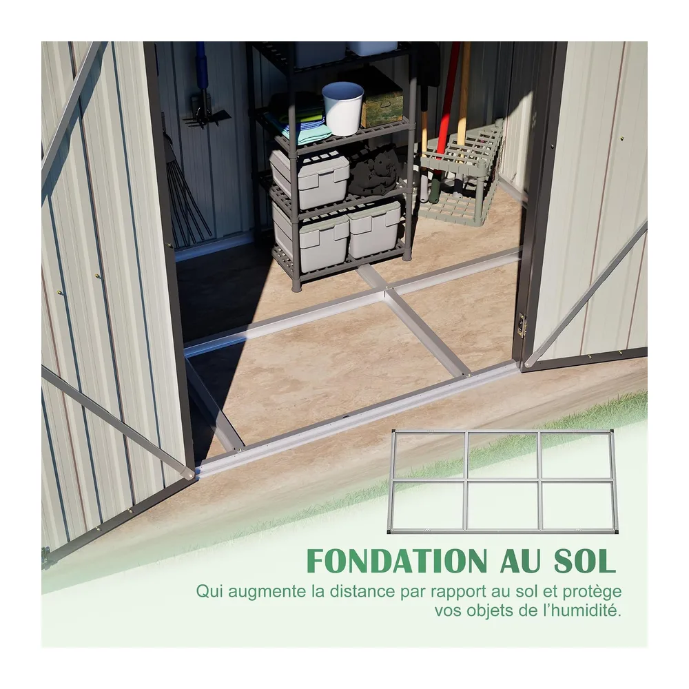 Abri de jardin en métal 8x4 pieds avec cadre de fondation stable, abris de jardin