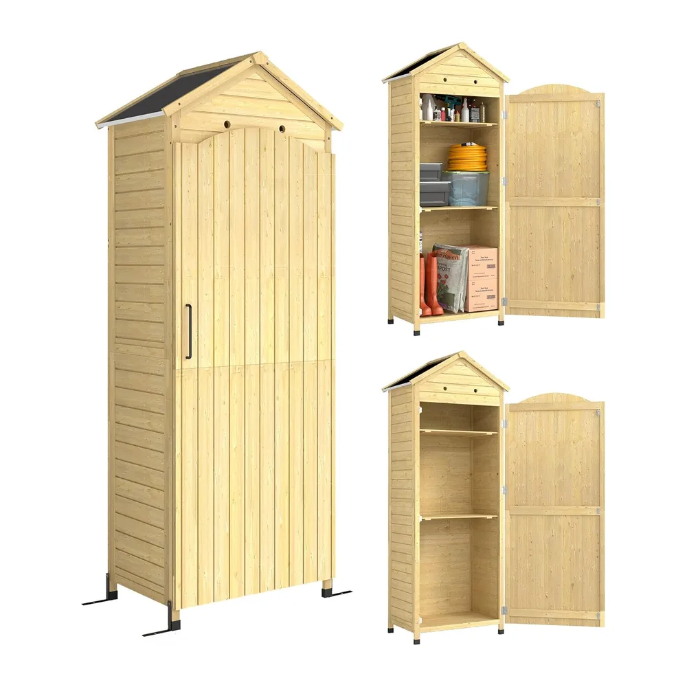Outsunny Armoire de Jardin en Bois 213cm de Haut pour Terrasse Bois Naturel