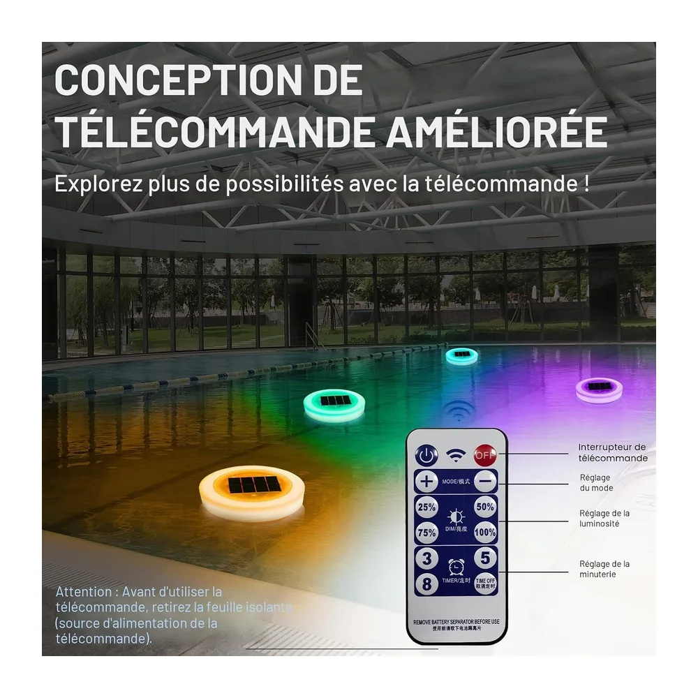 Lumière Piscine Flottante Solaire, Éclairage Piscine Sous-marin Solaire, Lampes