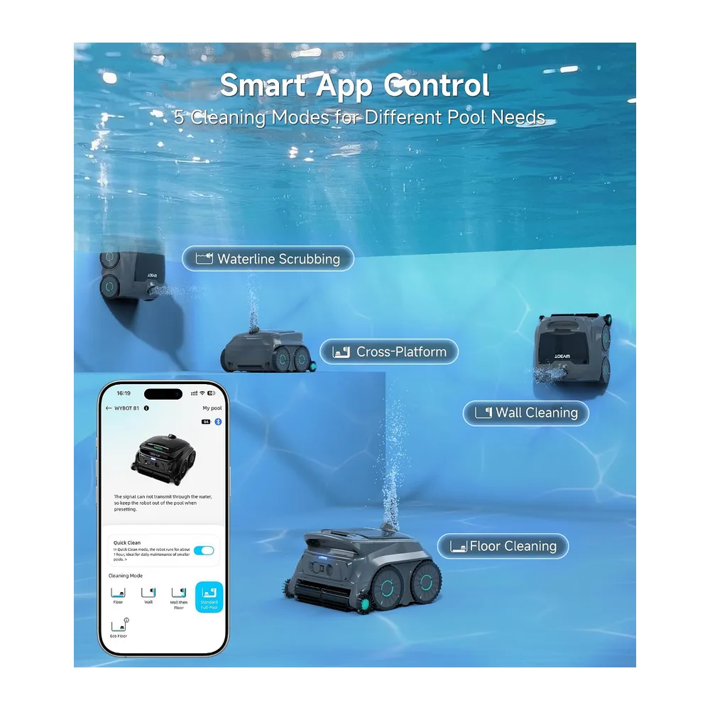 WYBOT OS600 Robot Piscine sans Fil, Nettoyage Fond Et Parois, Autonomie 120 Min