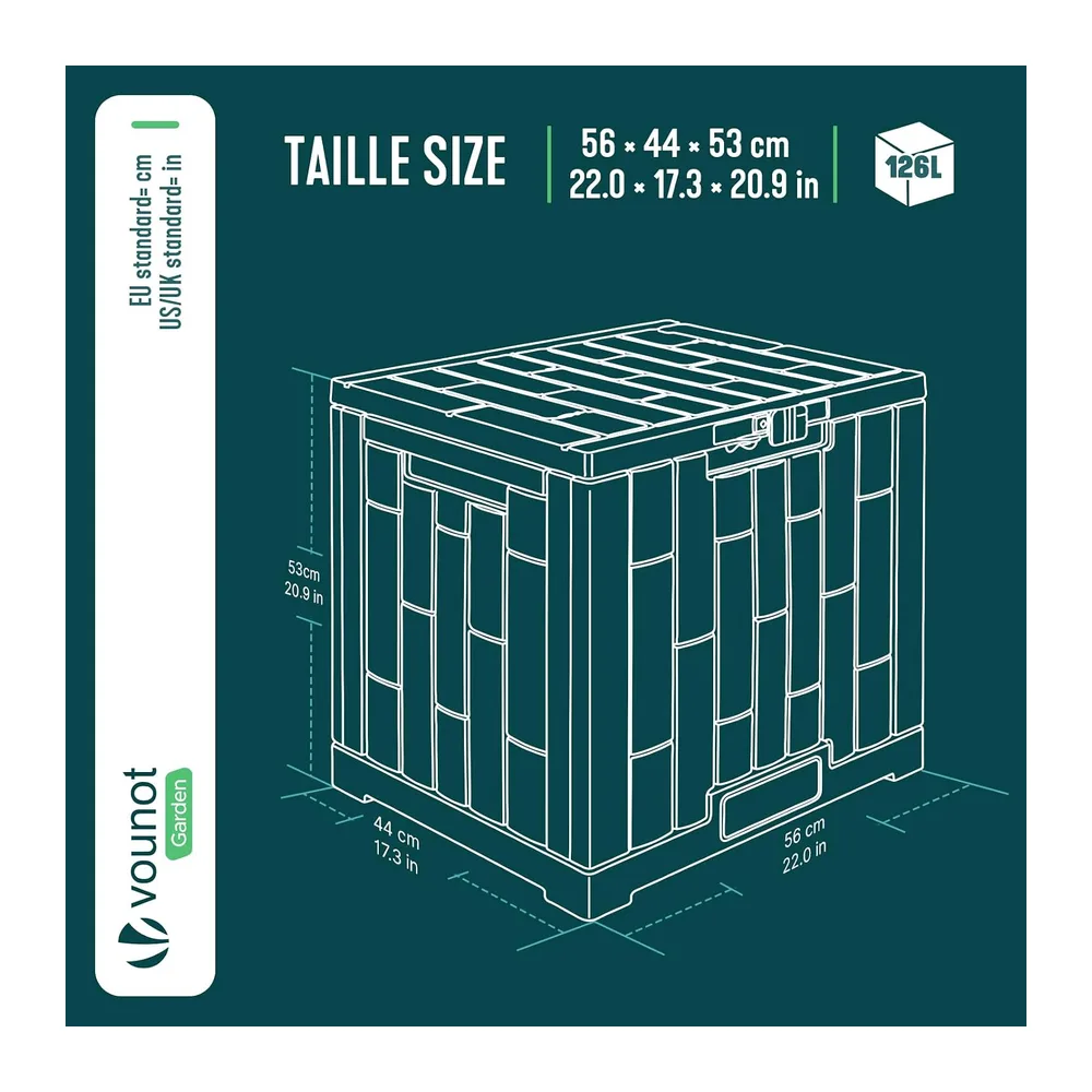 vounot® Coffre de Rangement Extérieur 126L Boîte de Jardin Étanche Anti UV avec